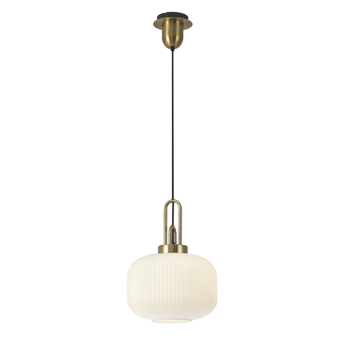 Atherington Pumpkin Pendant in Brass Gold & Opal Shade