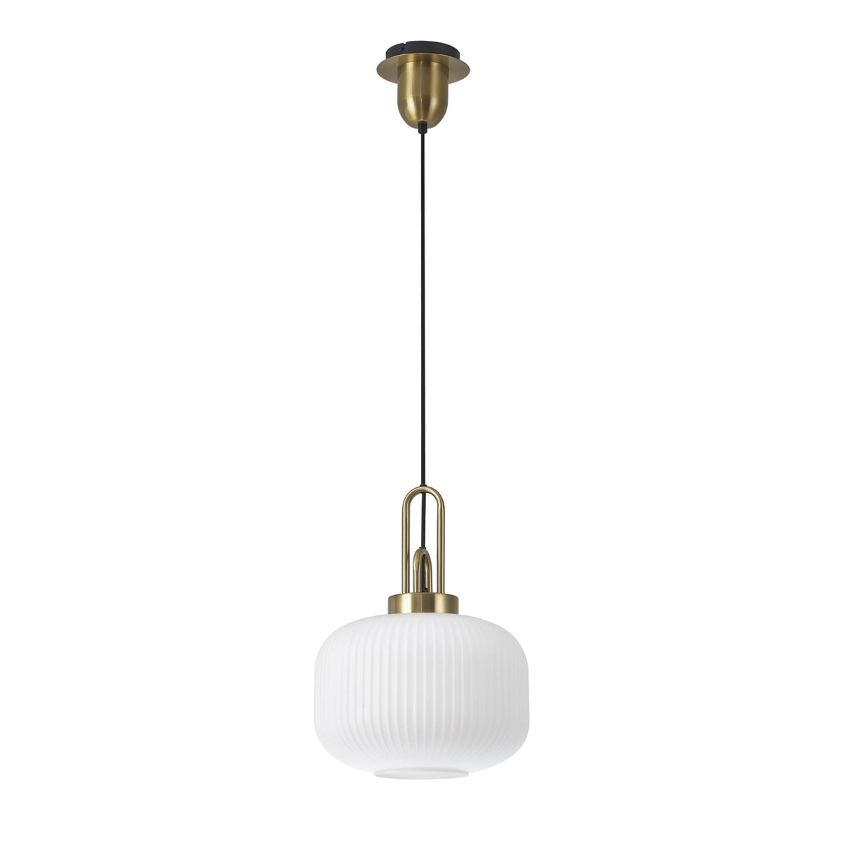 Atherington Pumpkin Pendant in Brass Gold & Opal Shade