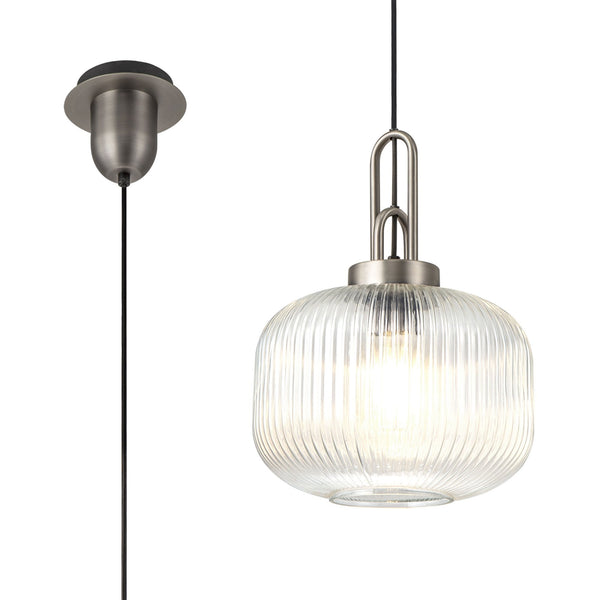 Atherington Pumpkin Pendant in Antique Silver & Clear Shade