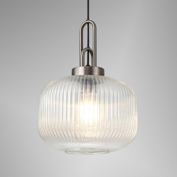 Atherington Pumpkin Pendant in Antique Silver & Clear Shade