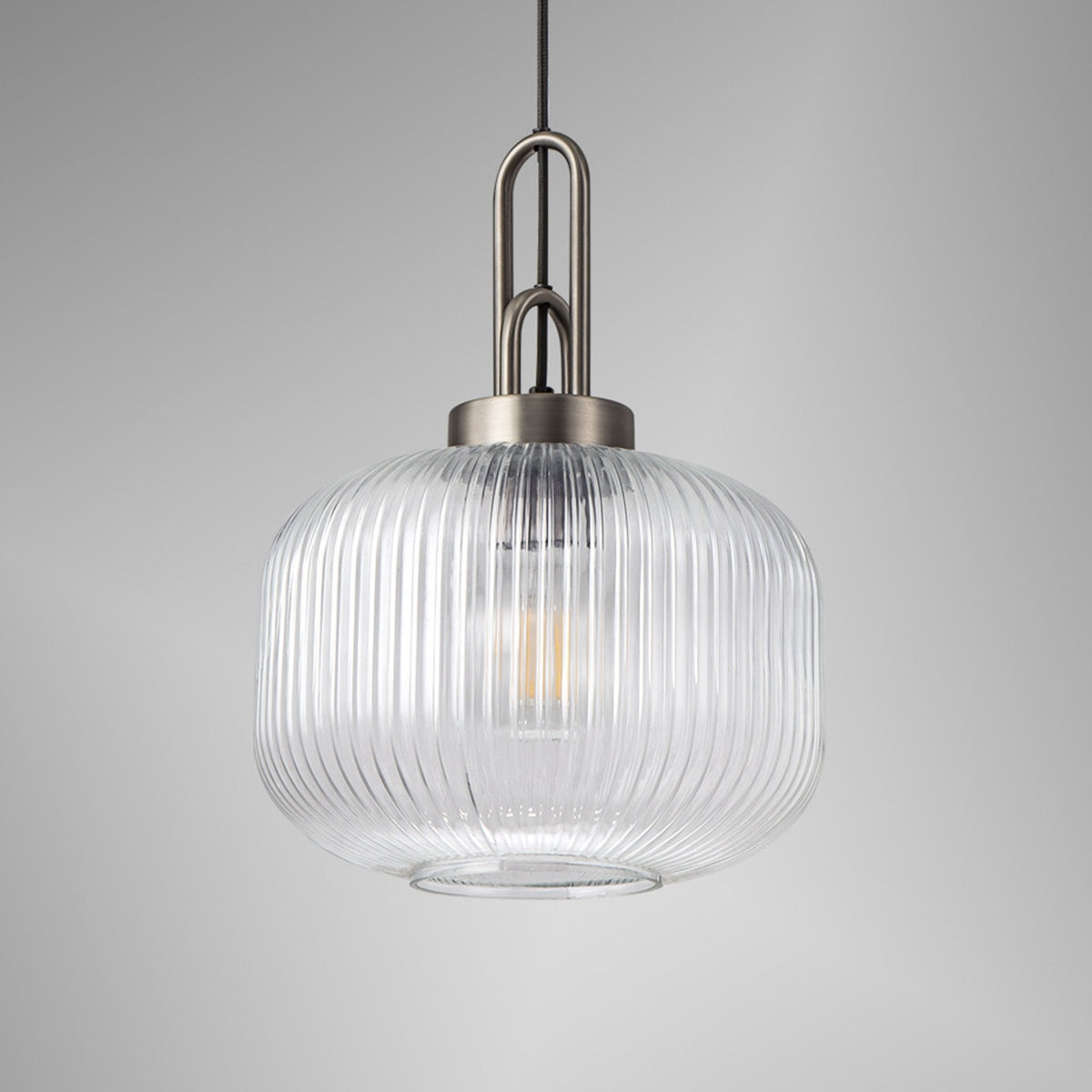 Atherington Pumpkin Pendant in Antique Silver & Clear Shade