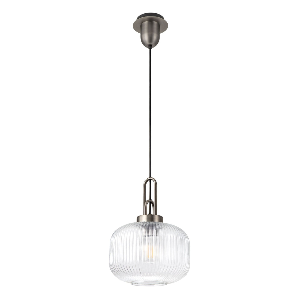 Atherington Pumpkin Pendant in Antique Silver & Clear Shade