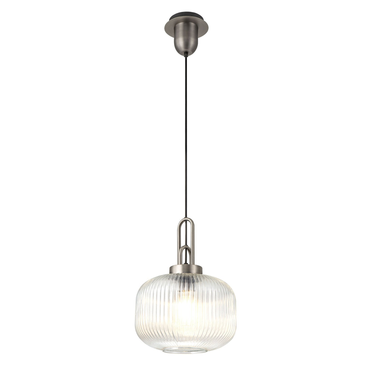 Atherington Pumpkin Pendant in Antique Silver & Clear Shade