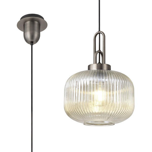 Atherington Pumpkin Pendant in Antique Silver & Champagne Shade