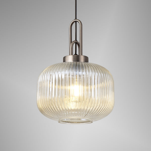 Atherington Pumpkin Pendant in Antique Silver & Champagne Shade