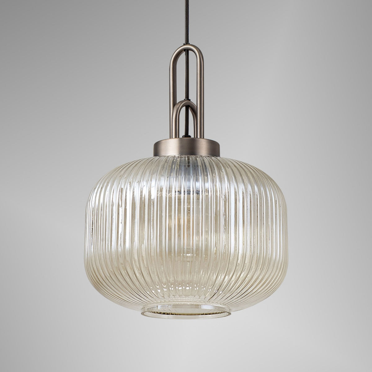 Atherington Pumpkin Pendant in Antique Silver & Champagne Shade