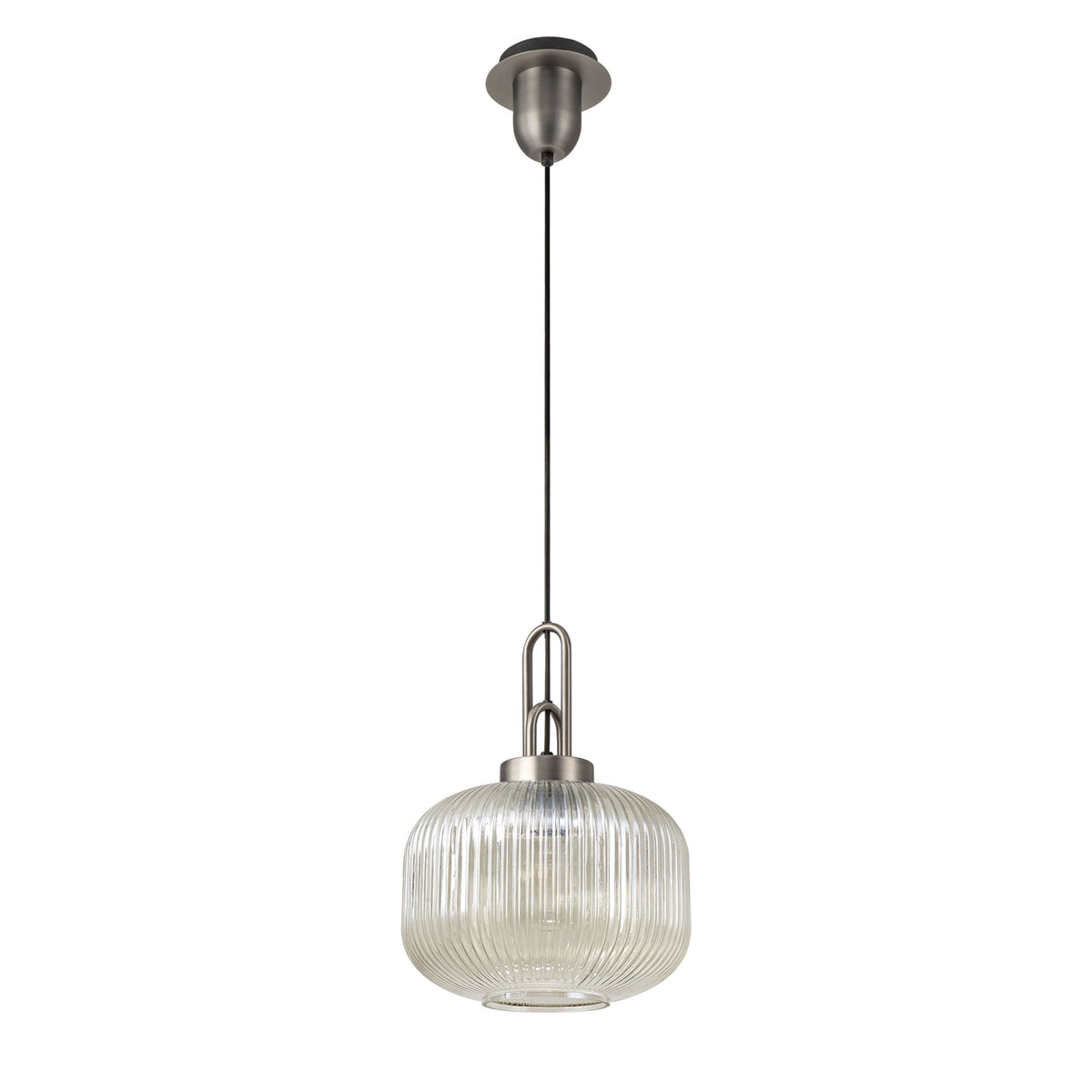 Atherington Pumpkin Pendant in Antique Silver & Champagne Shade