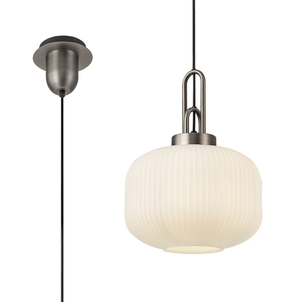 Atherington Pumpkin Pendant in Antique Silver & Opal Shade