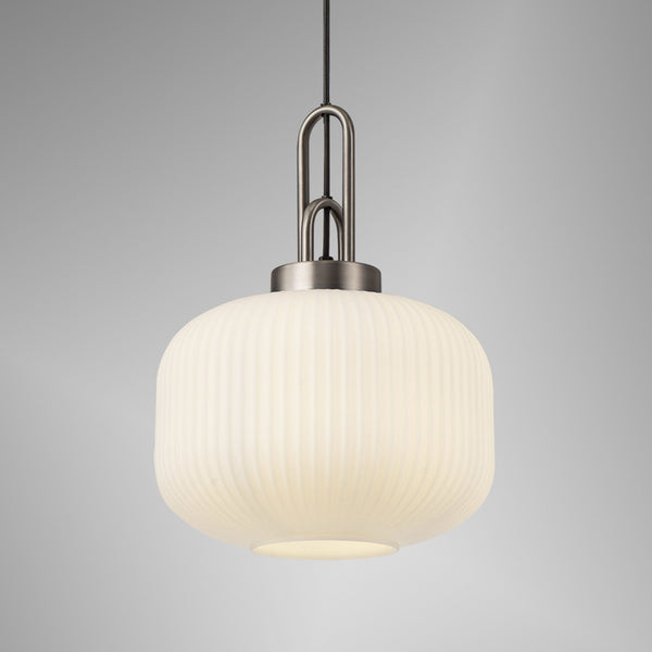 Atherington Pumpkin Pendant in Antique Silver & Opal Shade