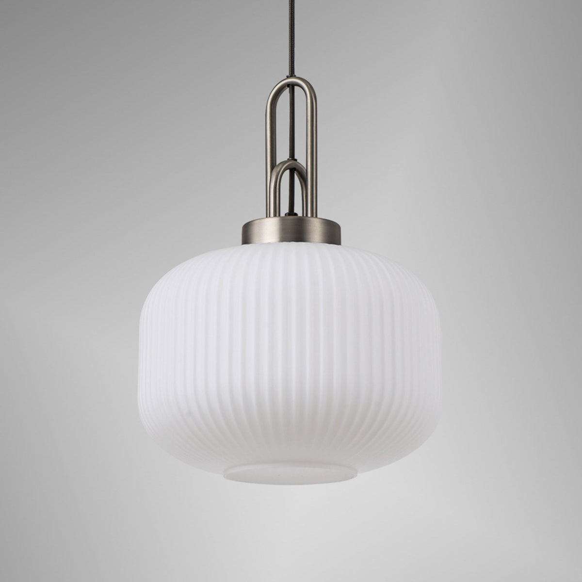 Atherington Pumpkin Pendant in Antique Silver & Opal Shade