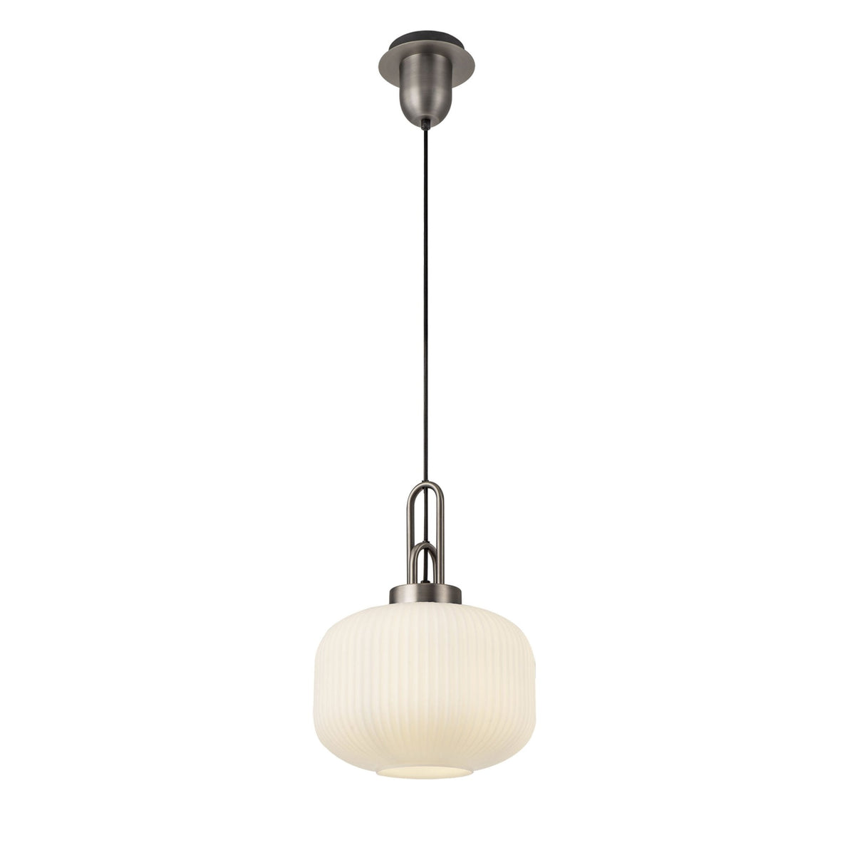 Atherington Pumpkin Pendant in Antique Silver & Opal Shade