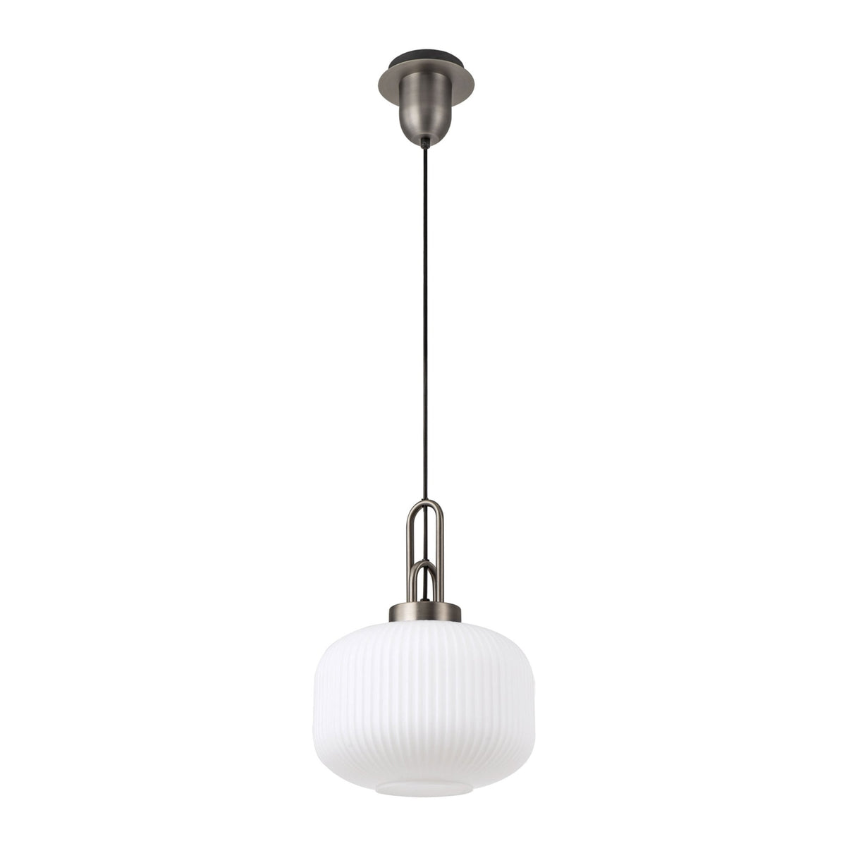 Atherington Pumpkin Pendant in Antique Silver & Opal Shade