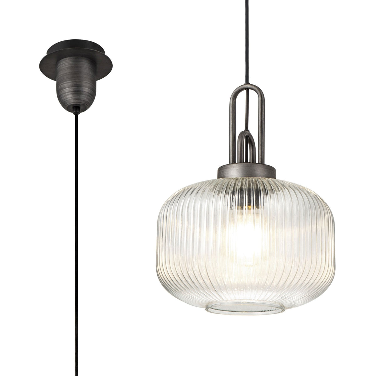 Atherington Pumpkin Pendant in Aged Pewter & Clear Shade