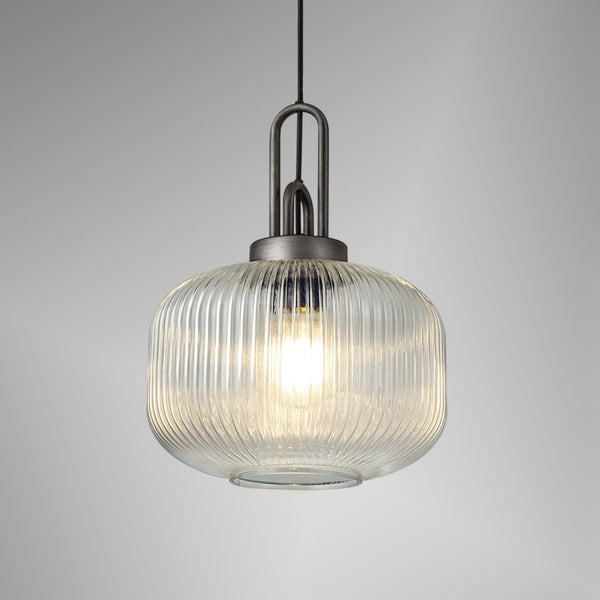 Atherington Pumpkin Pendant in Aged Pewter & Clear Shade