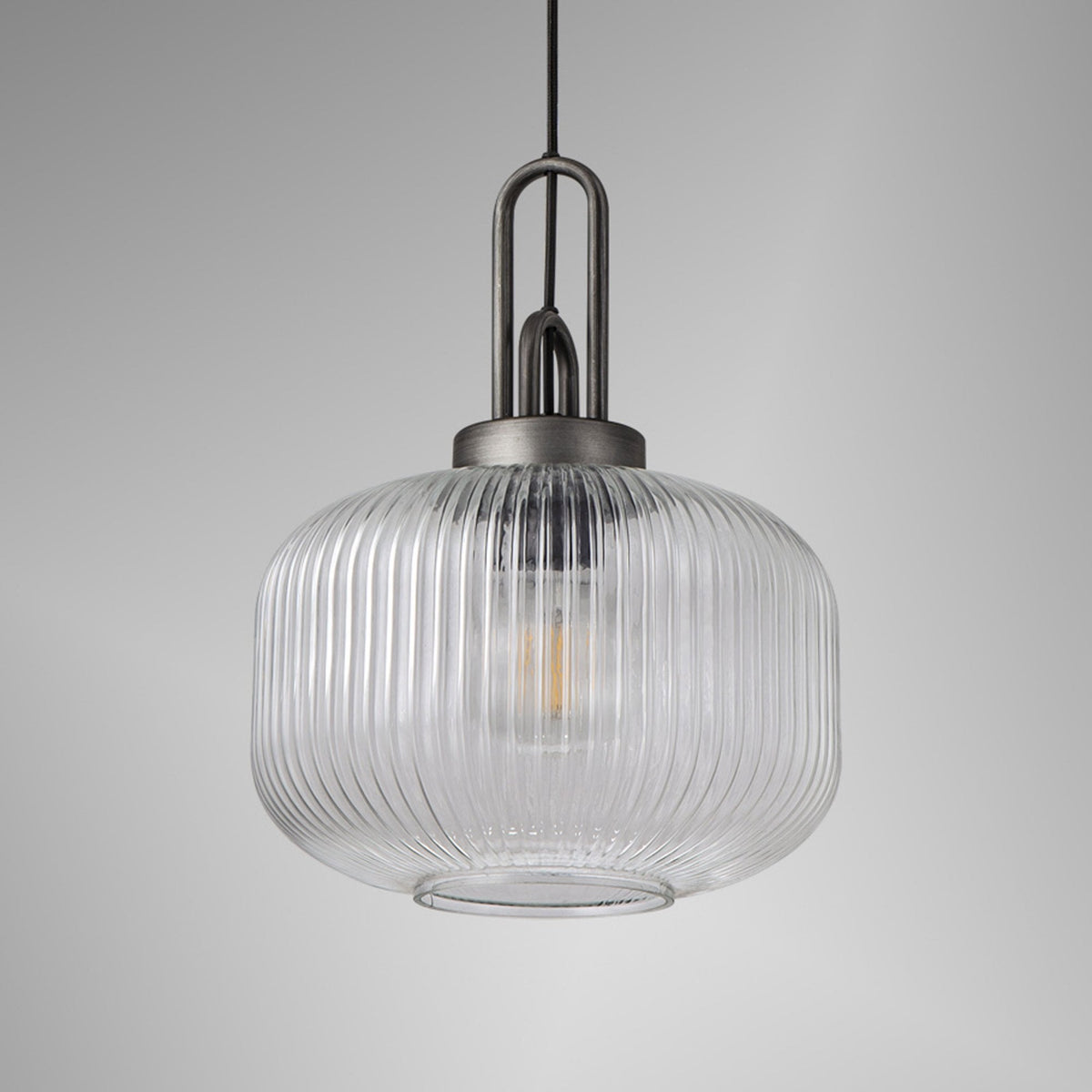 Atherington Pumpkin Pendant in Aged Pewter & Clear Shade