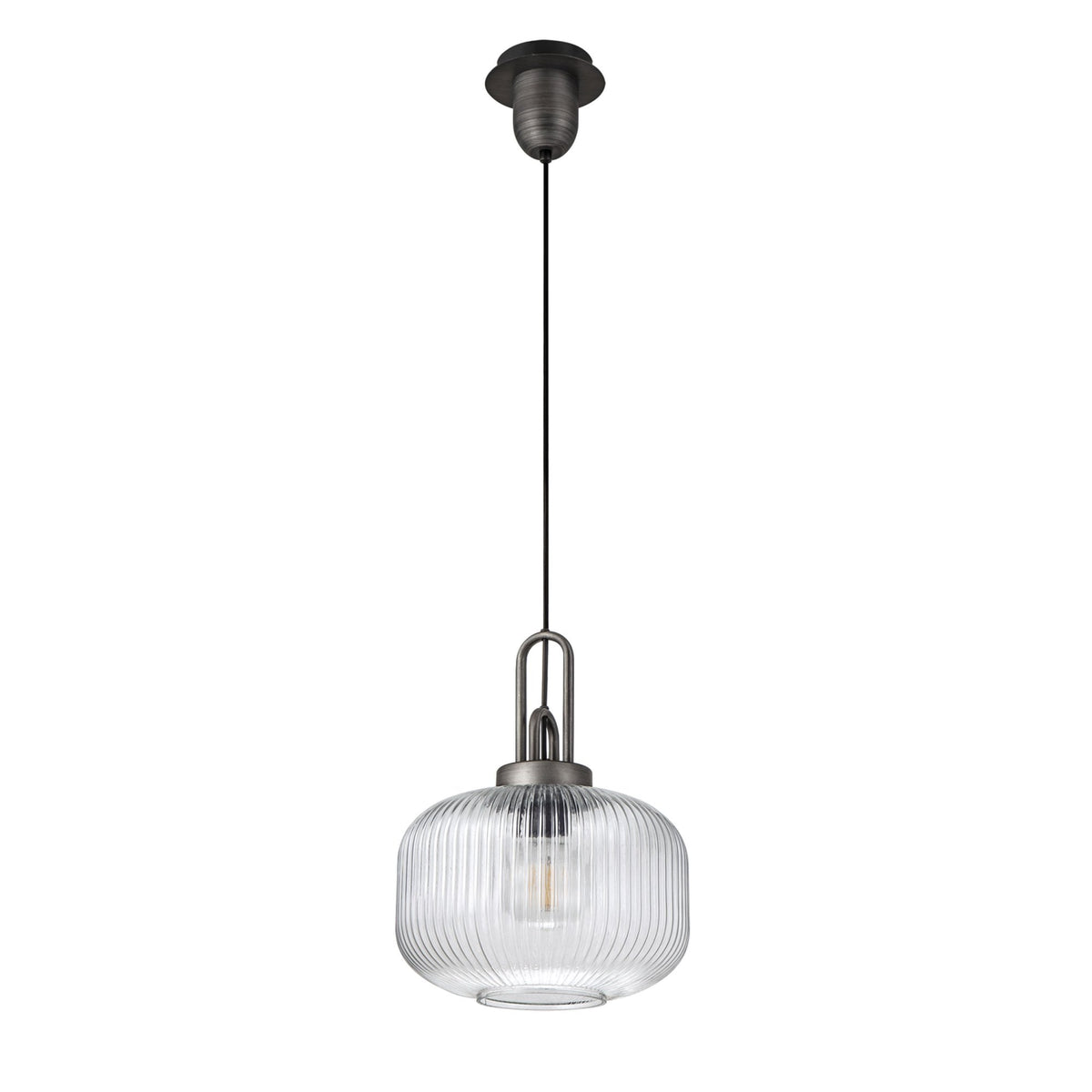 Atherington Pumpkin Pendant in Aged Pewter & Clear Shade