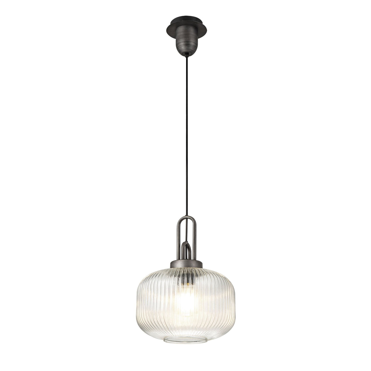 Atherington Pumpkin Pendant in Aged Pewter & Clear Shade