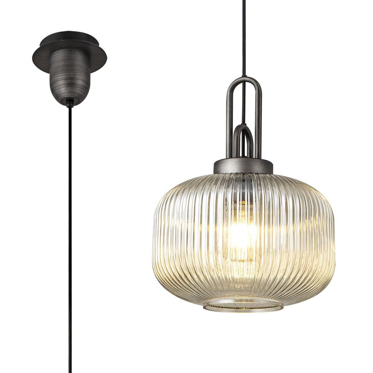 Atherington Pumpkin Pendant in Aged Pewter & Champagne Shade