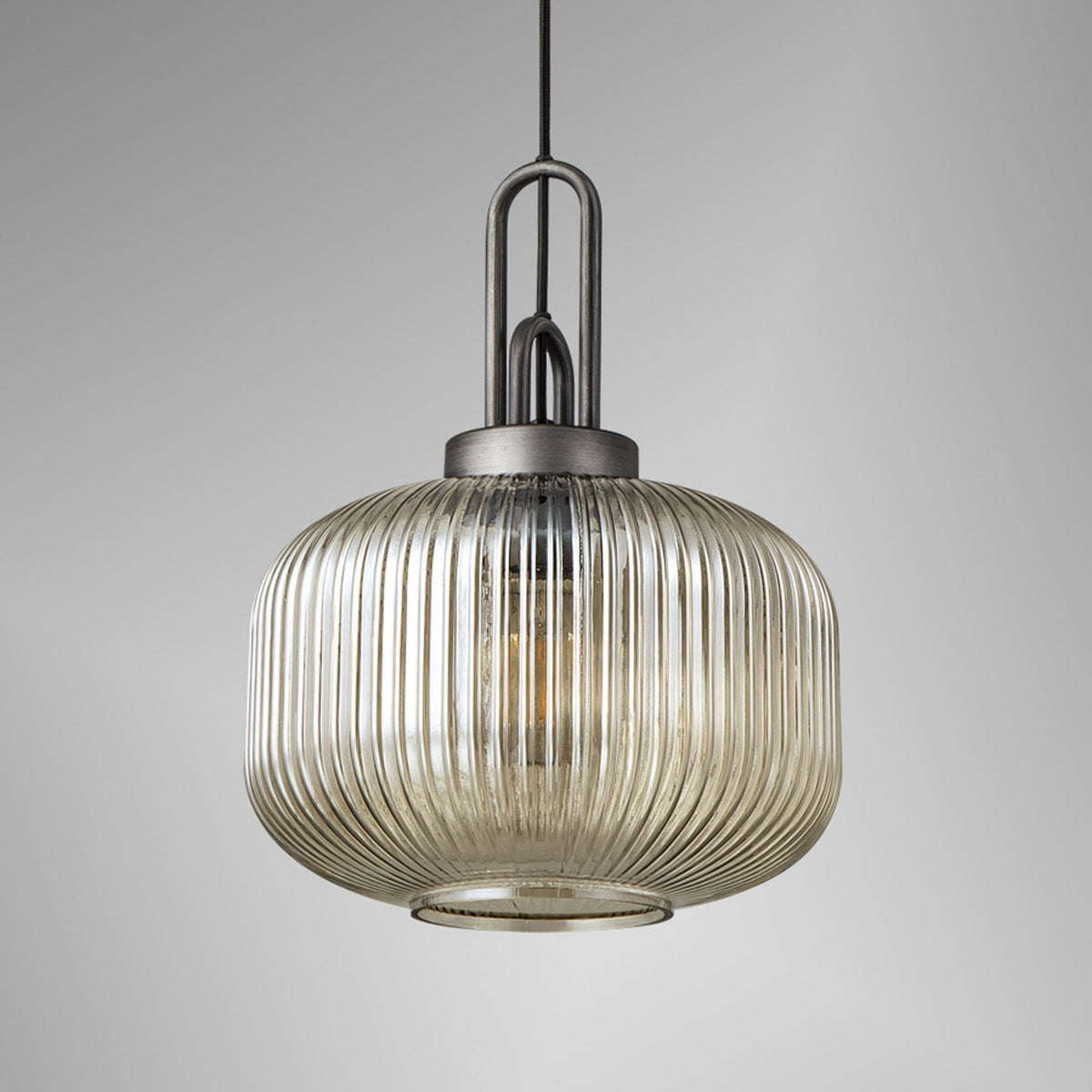 Atherington Pumpkin Pendant in Aged Pewter & Champagne Shade