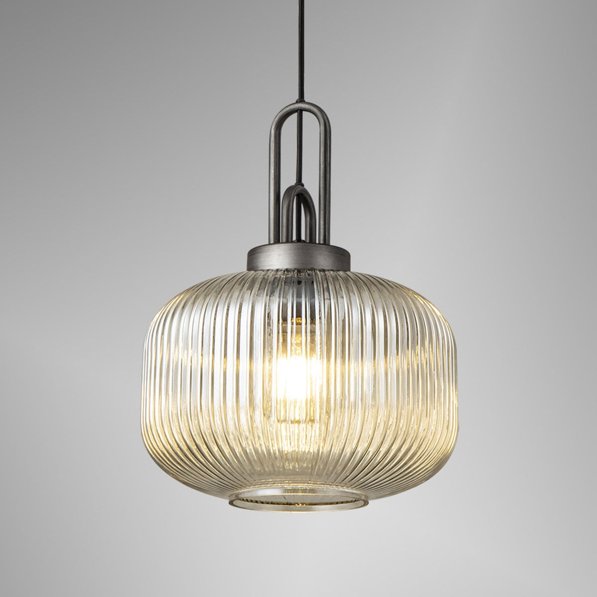 Atherington Pumpkin Pendant in Aged Pewter & Champagne Shade