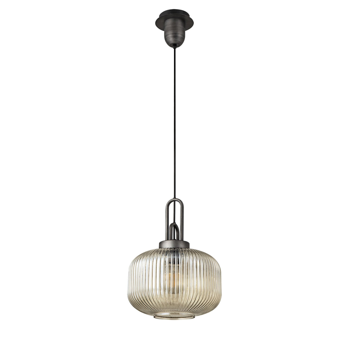 Atherington Pumpkin Pendant in Aged Pewter & Champagne Shade