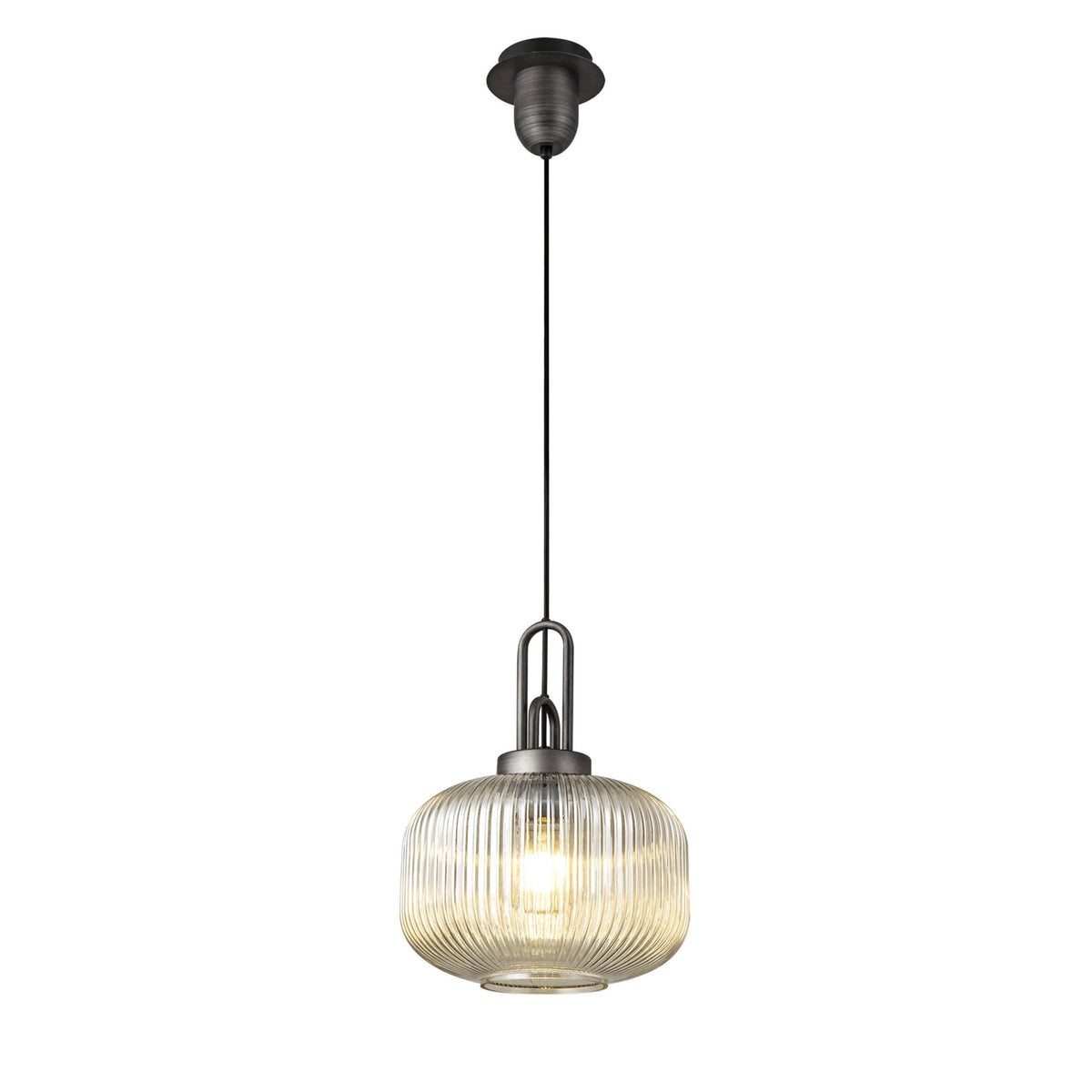 Atherington Pumpkin Pendant in Aged Pewter & Champagne Shade