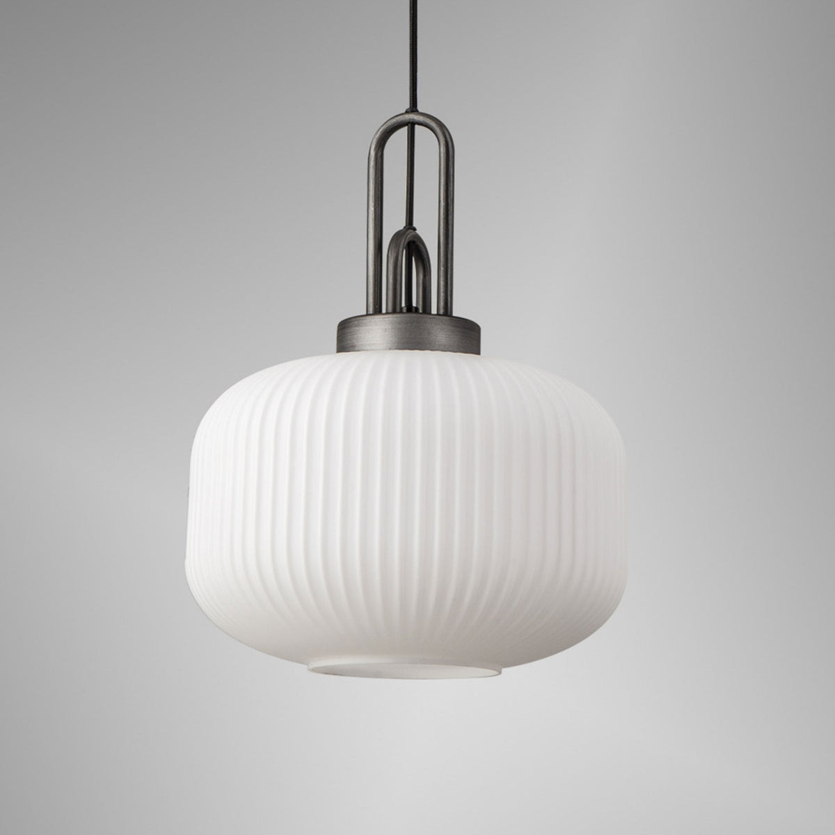 Atherington Pumpkin Pendant in Aged Pewter & Opal Shade