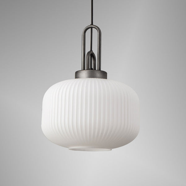 Atherington Pumpkin Pendant in Aged Pewter & Opal Shade