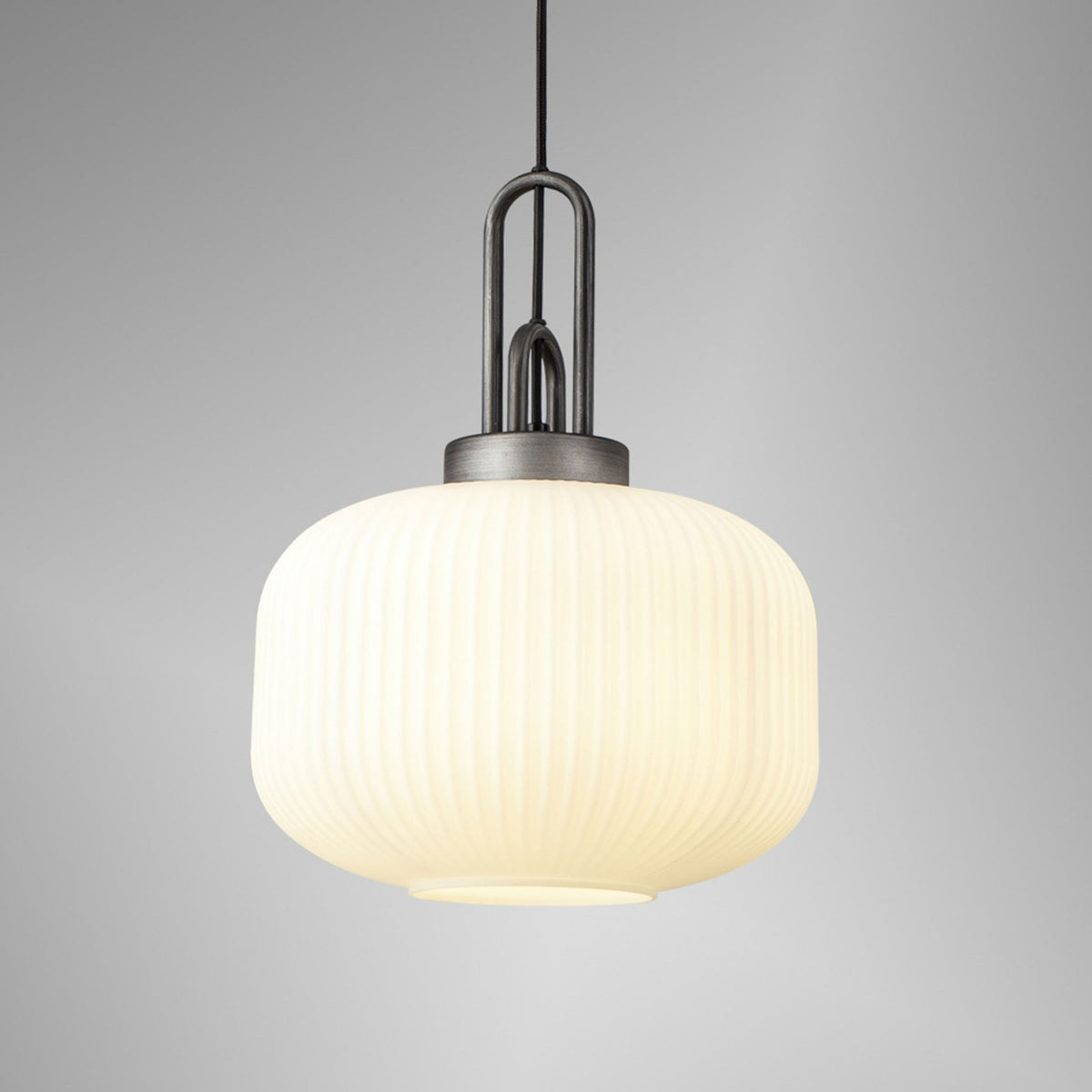 Atherington Pumpkin Pendant in Aged Pewter & Opal Shade