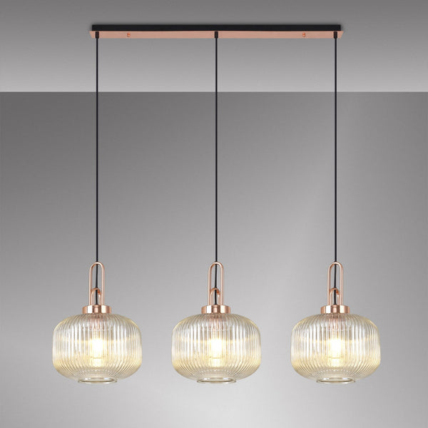 Atherington Pumpkin 3 Drop Linear Pendant in Copper & Champagne Shades