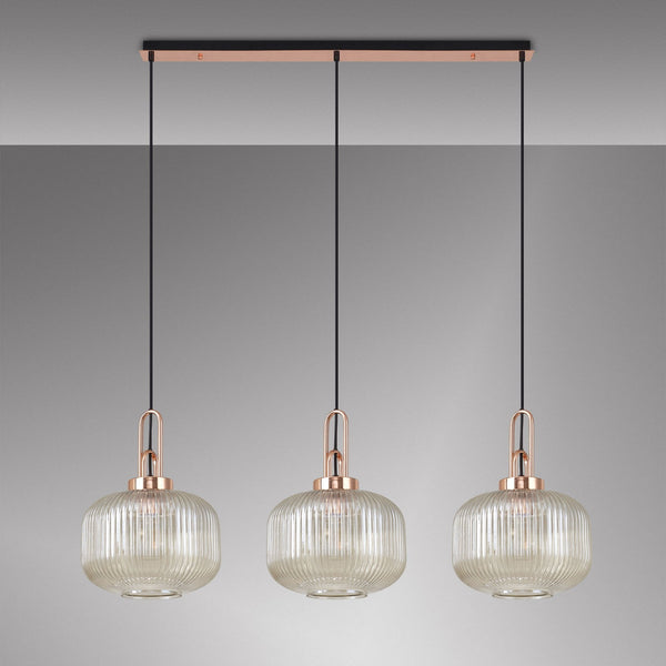 Atherington Pumpkin 3 Drop Linear Pendant in Copper & Champagne Shades
