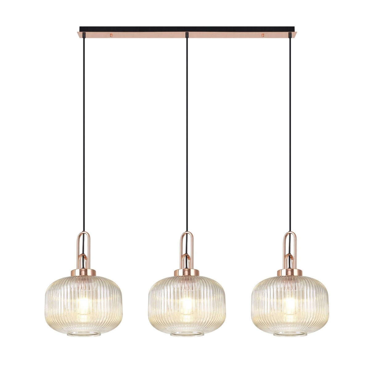 Atherington Pumpkin 3 Drop Linear Pendant in Copper & Champagne Shades
