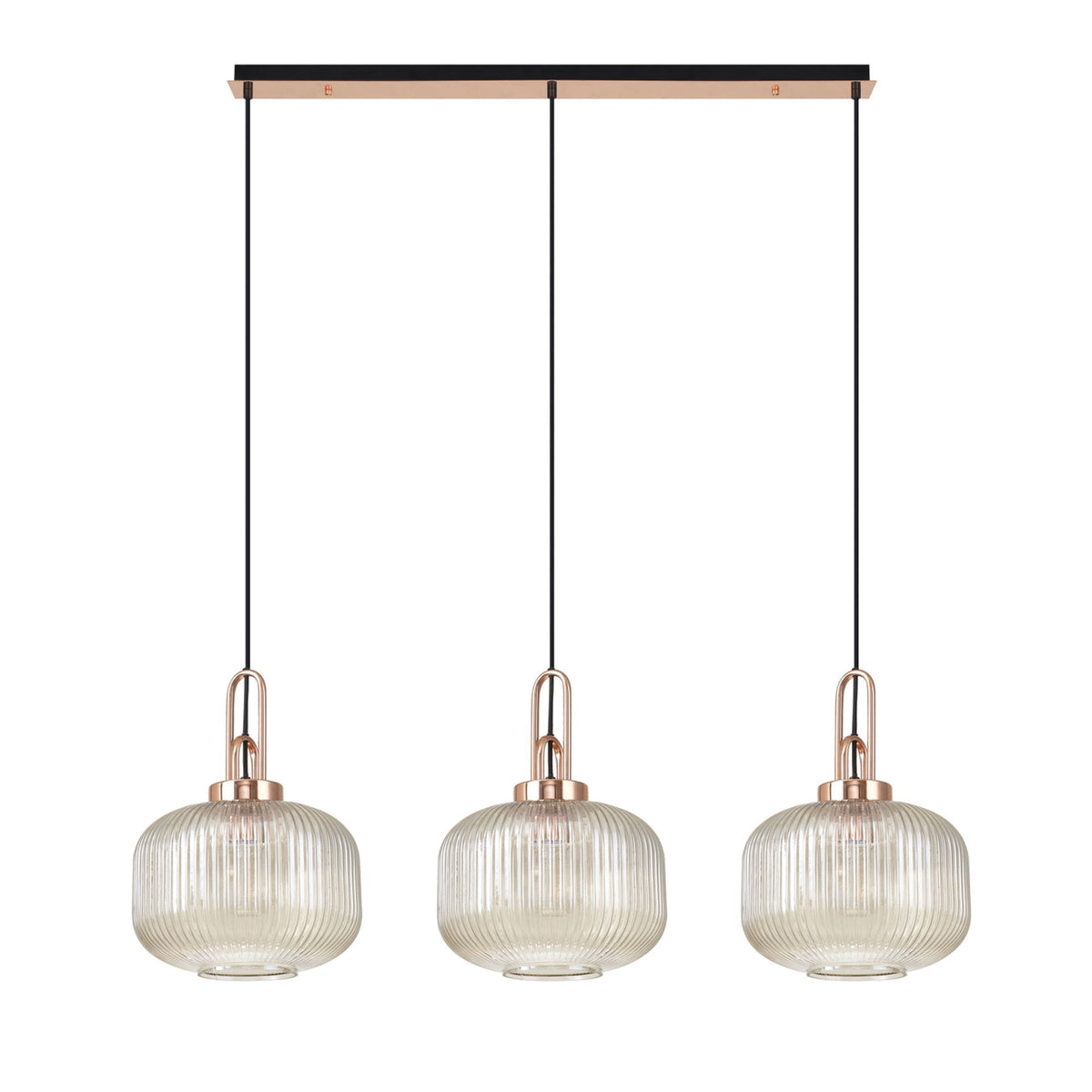 Atherington Pumpkin 3 Drop Linear Pendant in Copper & Champagne Shades