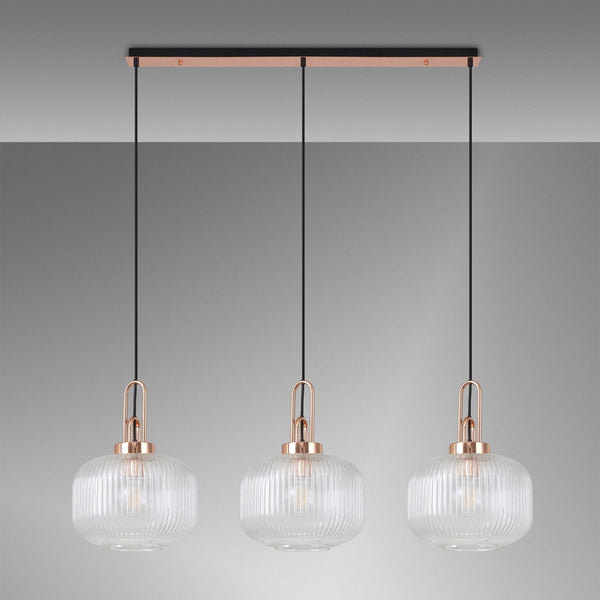 Atherington Pumpkin 3 Drop Linear Pendant in Copper & Clear Shades
