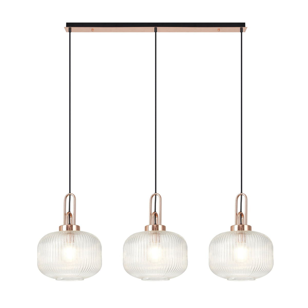 Atherington Pumpkin 3 Drop Linear Pendant in Copper & Clear Shades