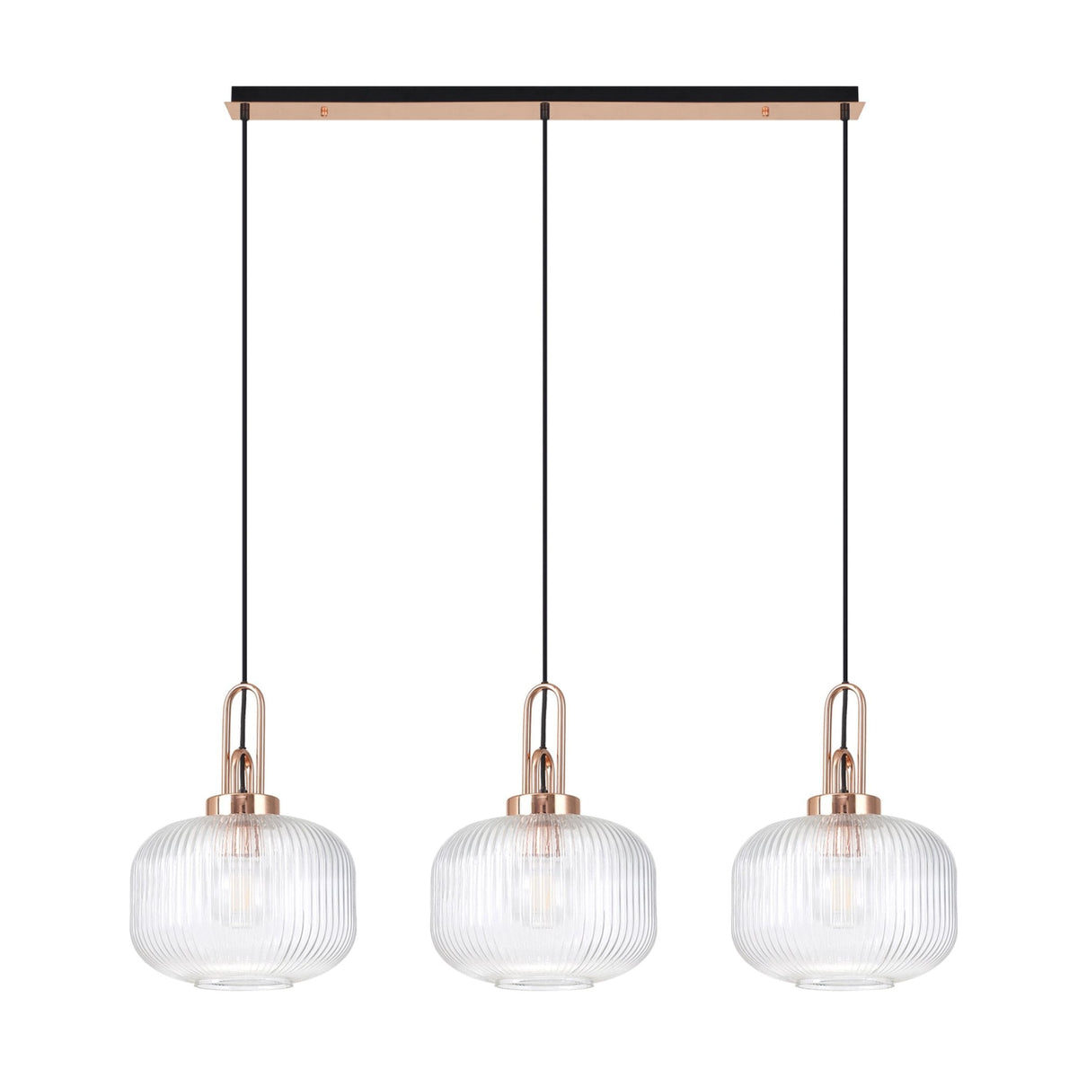 Atherington Pumpkin 3 Drop Linear Pendant in Copper & Clear Shades