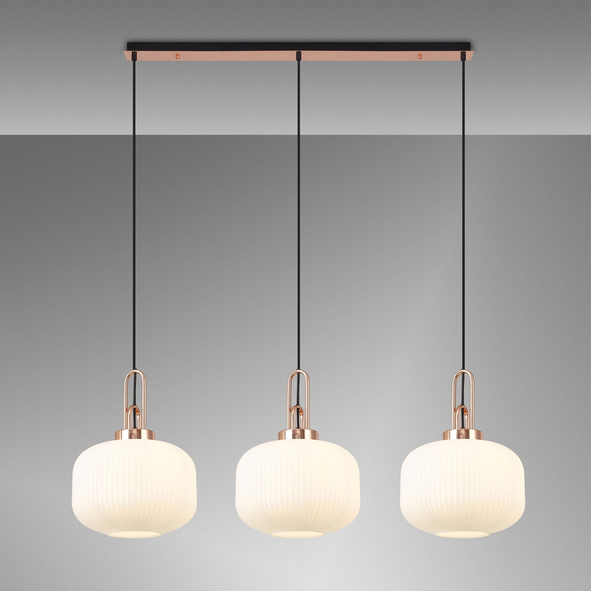Atherington Pumpkin 3 Drop Linear Pendant in Copper & Opal Shades