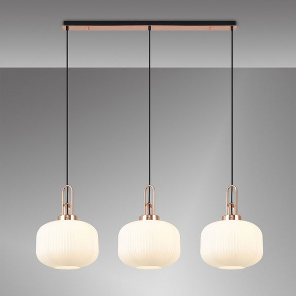 Atherington Pumpkin 3 Drop Linear Pendant in Copper & Opal Shades