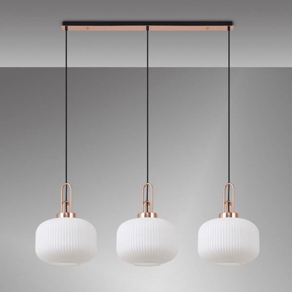 Atherington Pumpkin 3 Drop Linear Pendant in Copper & Opal Shades