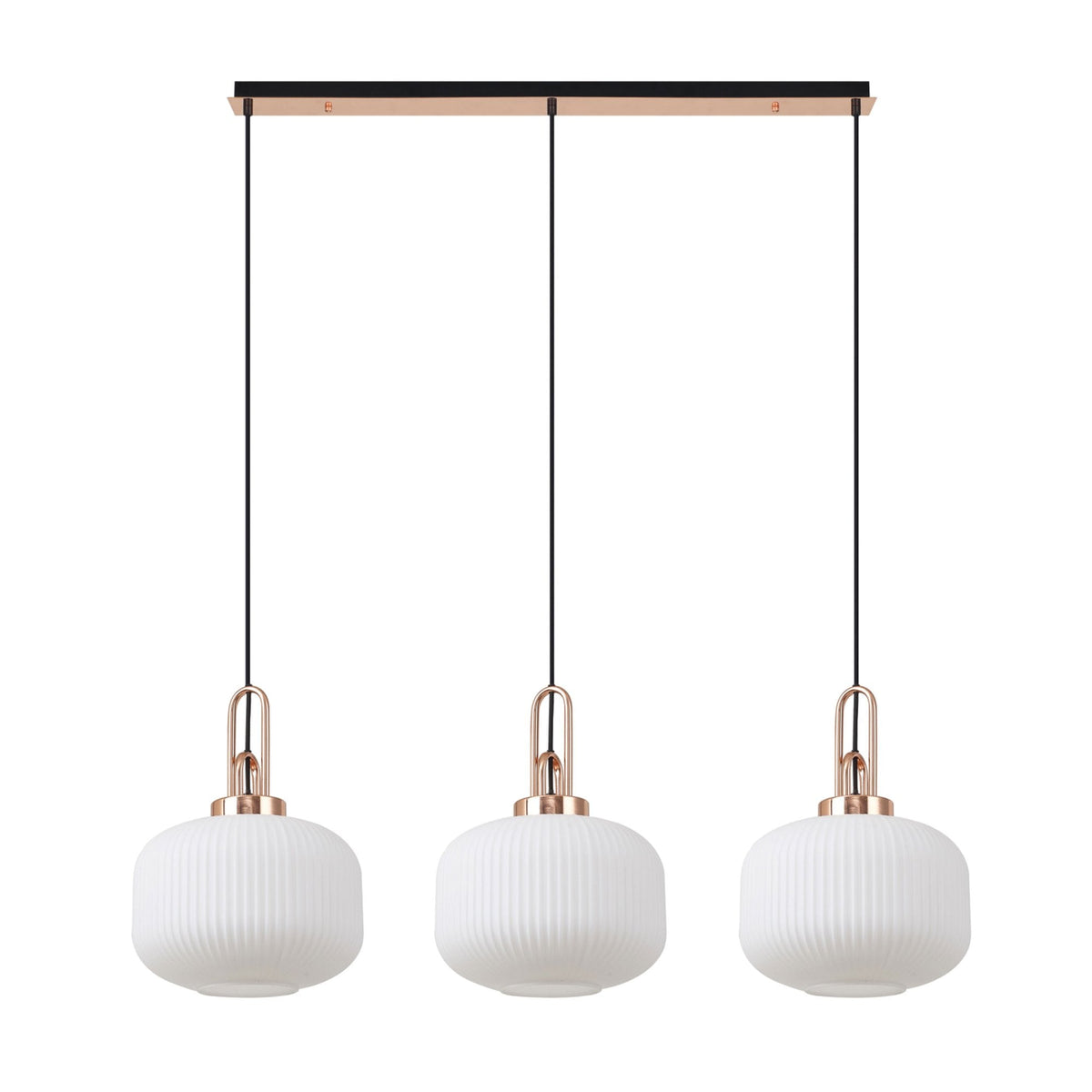 Atherington Pumpkin 3 Drop Linear Pendant in Copper & Opal Shades