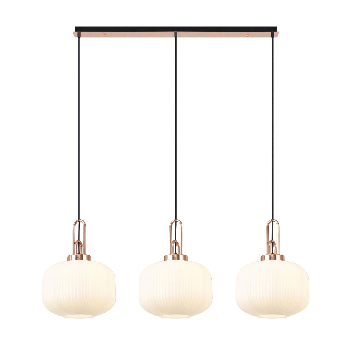 Atherington Pumpkin 3 Drop Linear Pendant in Copper & Opal Shades