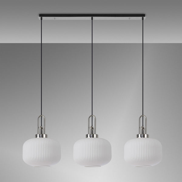 Atherington Pumpkin 3 Drop Linear Pendant in Polished Nickel & Opal Shades