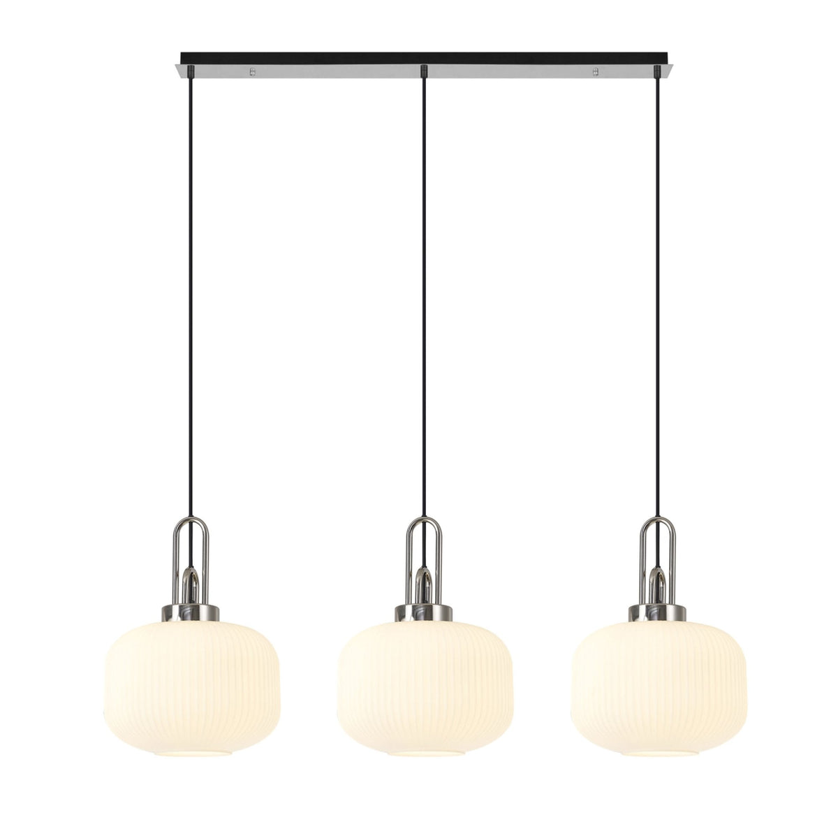 Atherington Pumpkin 3 Drop Linear Pendant in Polished Nickel & Opal Shades