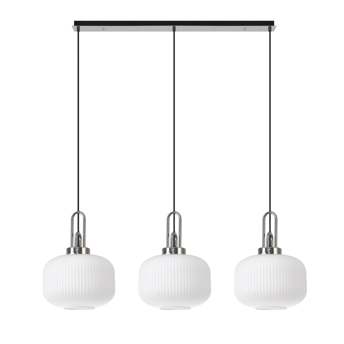 Atherington Pumpkin 3 Drop Linear Pendant in Polished Nickel & Opal Shades