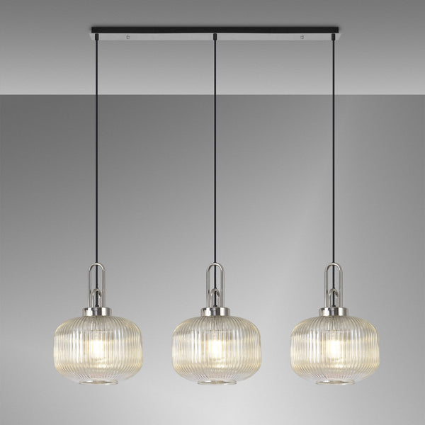 Atherington Pumpkin 3 Drop Linear Pendant in Polished Nickel & Champagne Shades