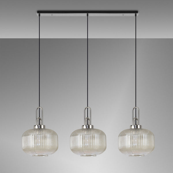 Atherington Pumpkin 3 Drop Linear Pendant in Polished Nickel & Champagne Shades