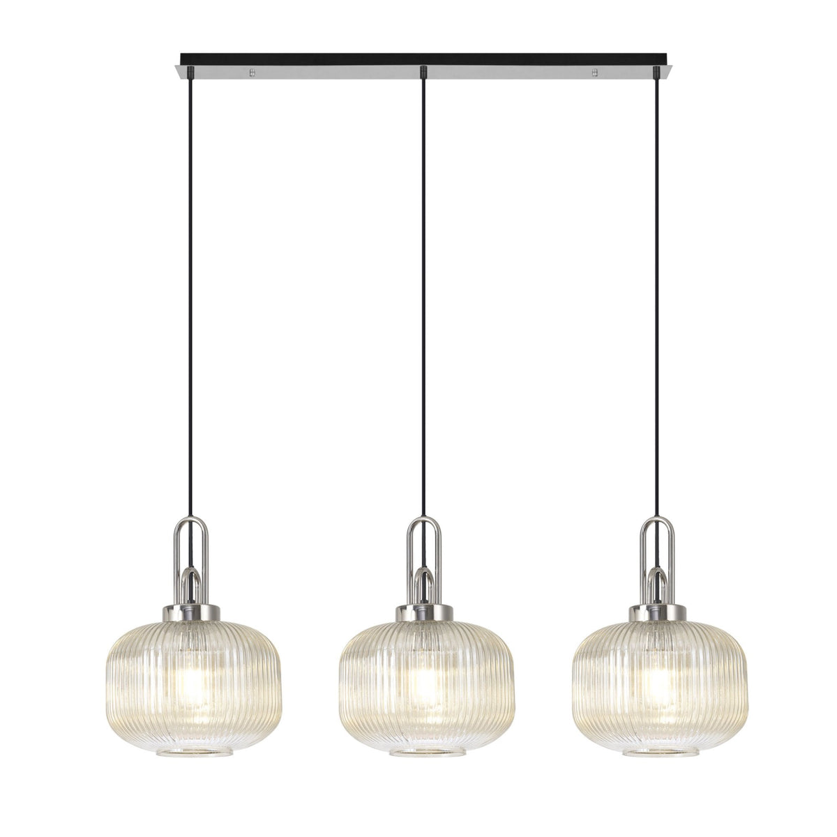 Atherington Pumpkin 3 Drop Linear Pendant in Polished Nickel & Champagne Shades