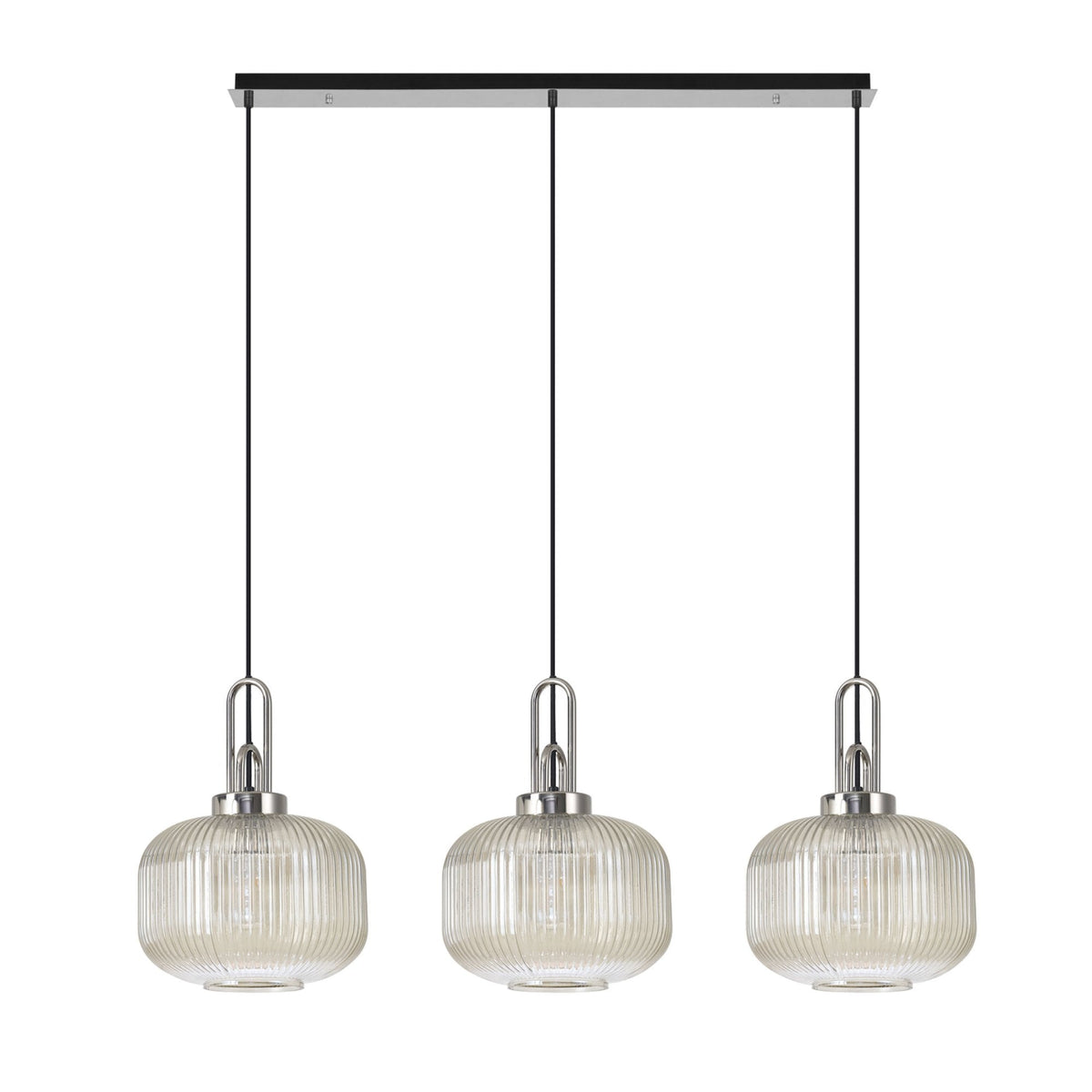 Atherington Pumpkin 3 Drop Linear Pendant in Polished Nickel & Champagne Shades