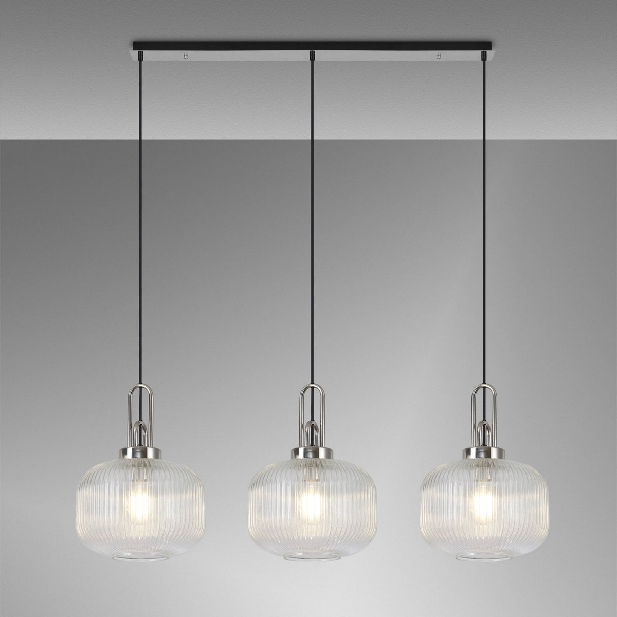 Atherington Pumpkin 3 Drop Linear Pendant in Polished Nickel & Clear Shades
