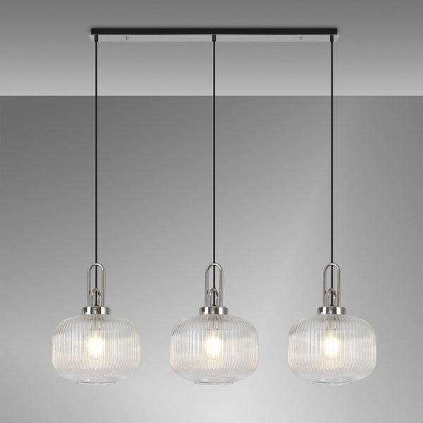 Atherington Pumpkin 3 Drop Linear Pendant in Polished Nickel & Clear Shades